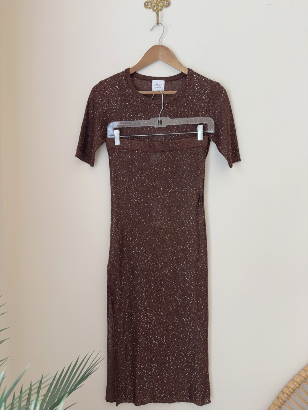 Misa Los Angeles Brown Sequin Darya Top Vera Skirt Set XS NEW NWT